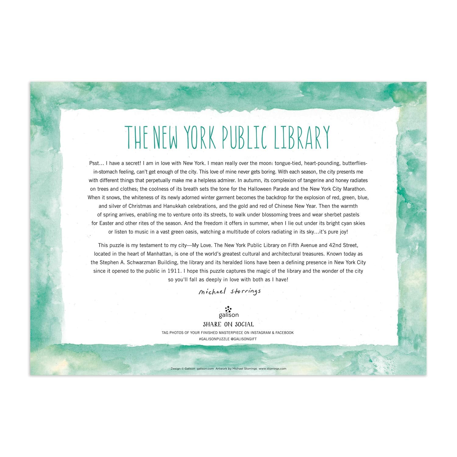 Michael Storrings New York Public Library 1000 Piece Puzzle