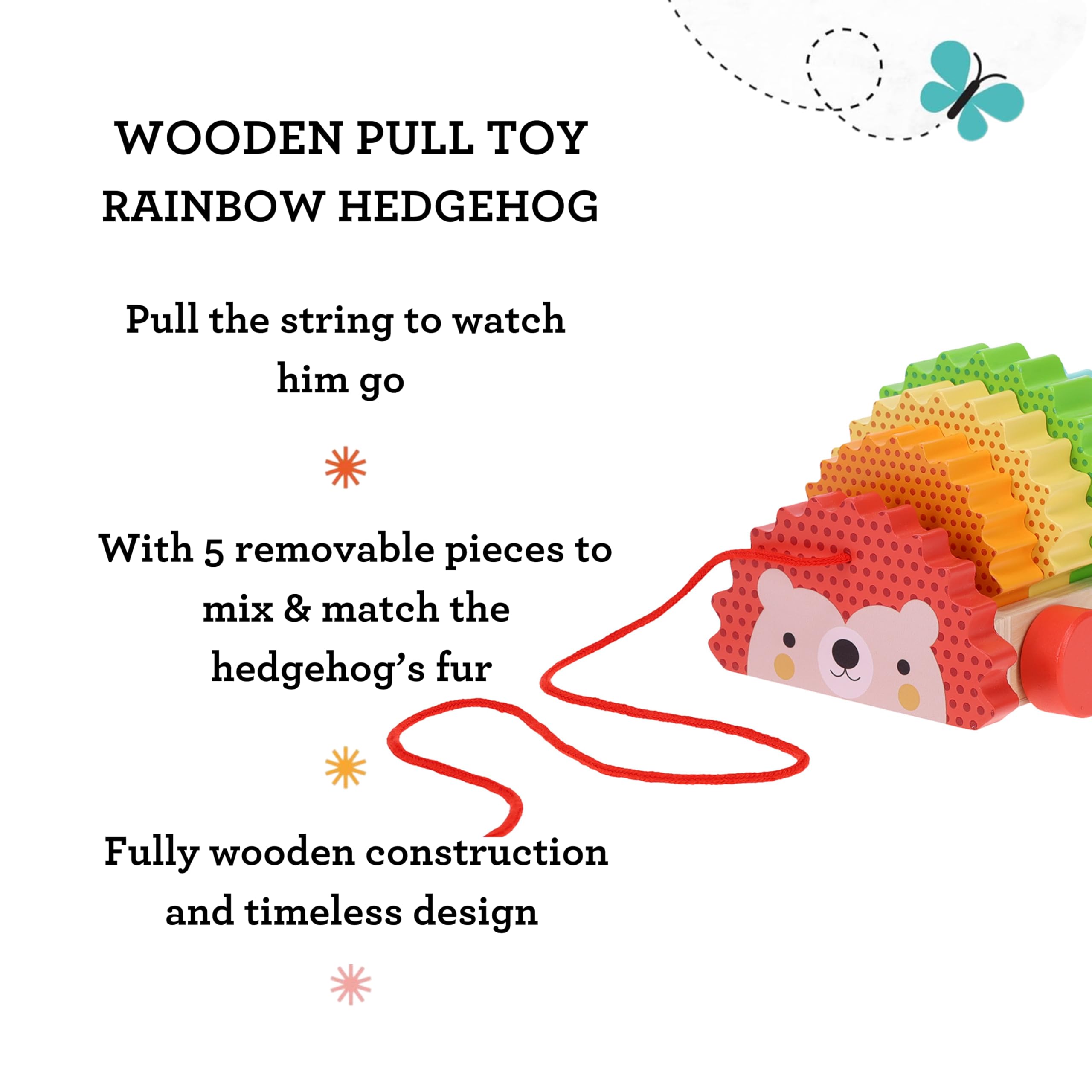 Rainbow Hedgehog Wooden Pull Toy