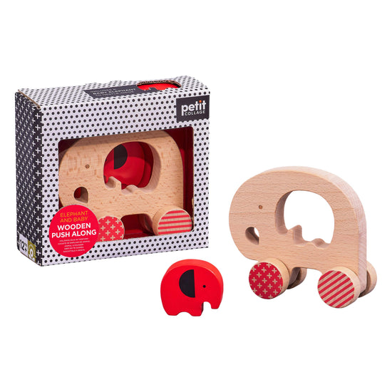 Elephant & Baby - Wooden push along