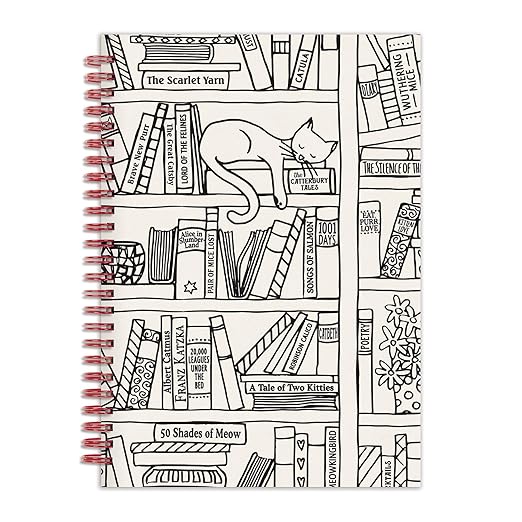 Cat on Bookshelf Wire-O Journal