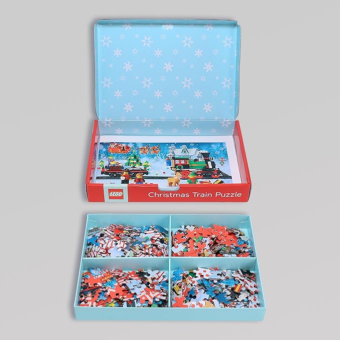 Lego Christmas Train Puzzle: Four Connecting 100-Piece Puzzles