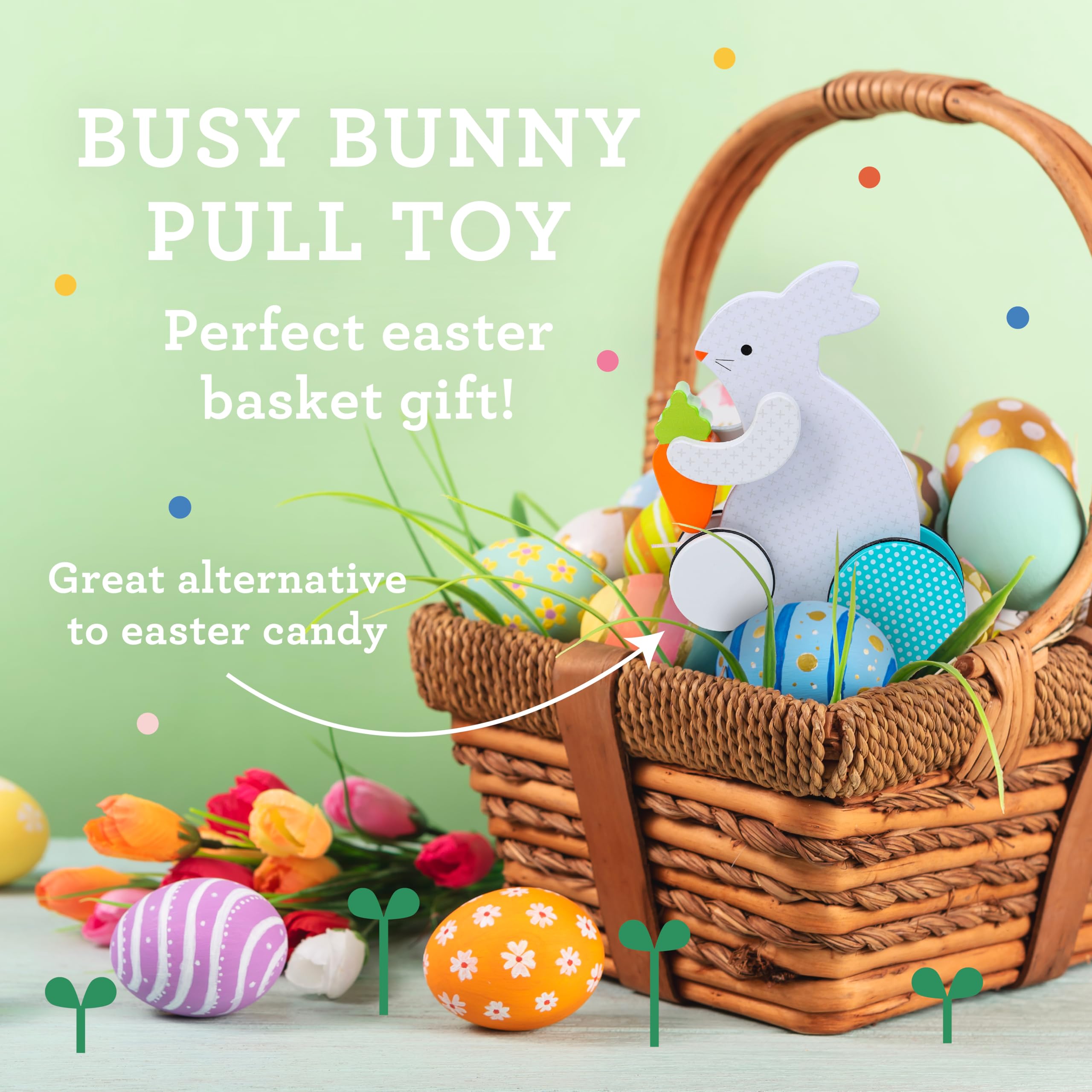 Busy Bunny Wooden Pull Toy - Pull The String and The Bunny Will Follow