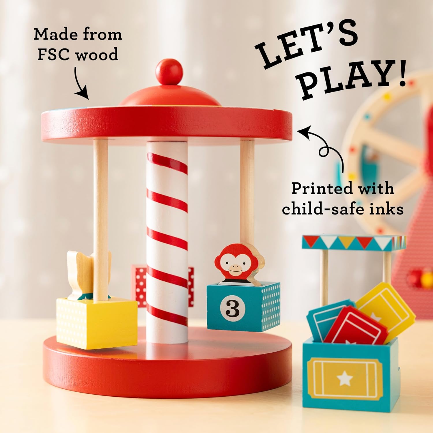 Merry-Go-Round Wooden Carousel - Wood Toy for Toddlers