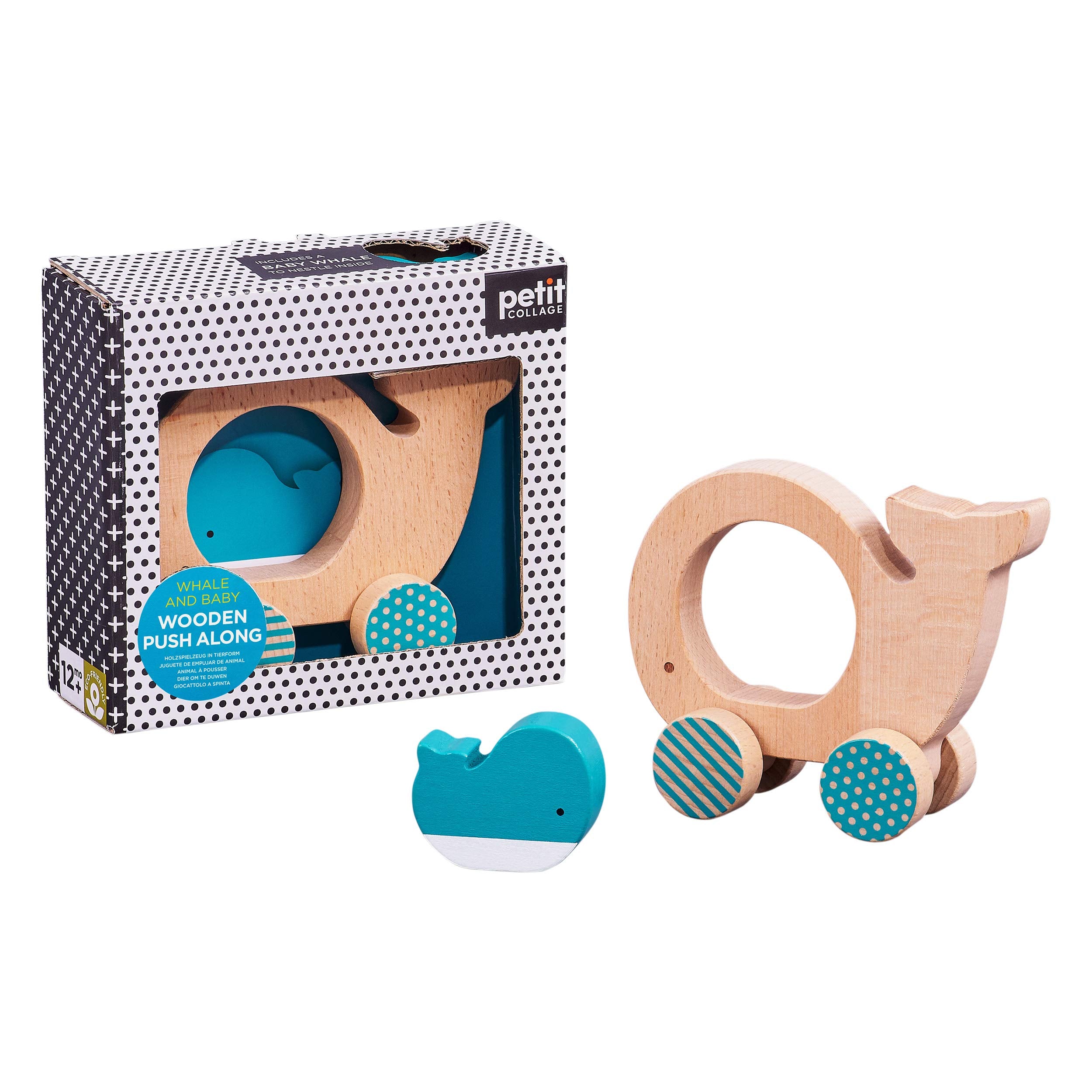 Whale and Baby Wooden Push Along, Blue, One Size