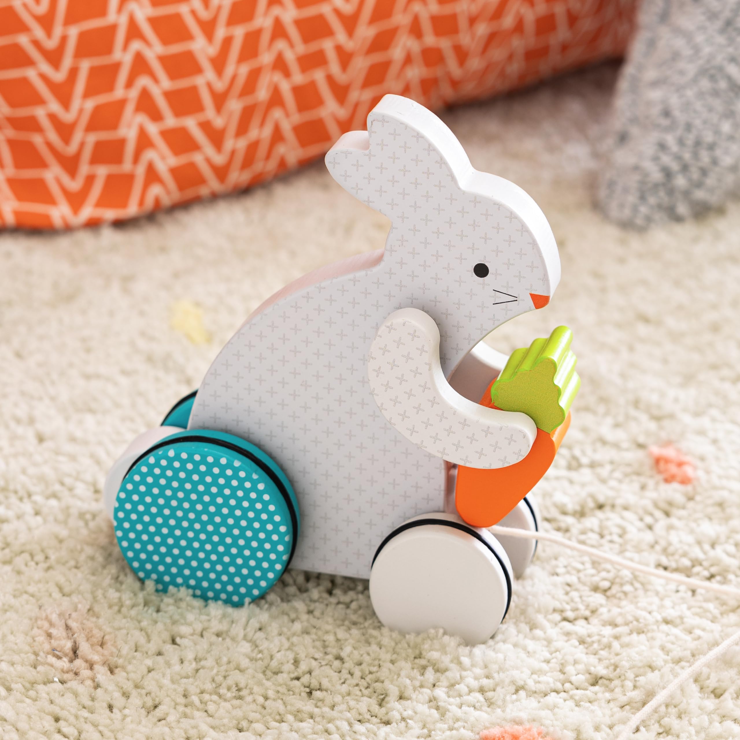 Busy Bunny Wooden Pull Toy - Pull The String and The Bunny Will Follow