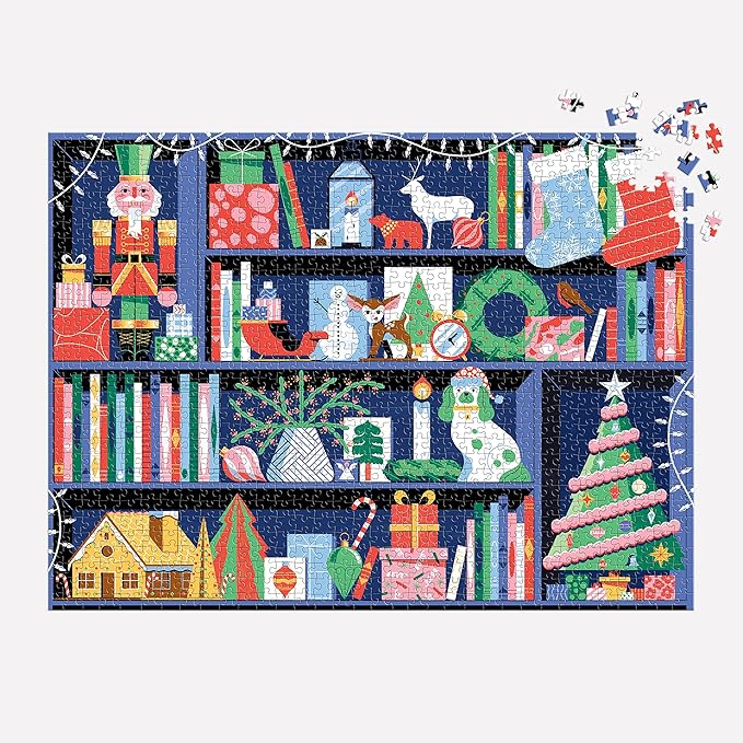 Deck The Shelves – 1000 Piece Puzzle Fun and Challenging Activity with Bright and Bold Artwork of A Christmas Holiday Shelf for Adults and Families