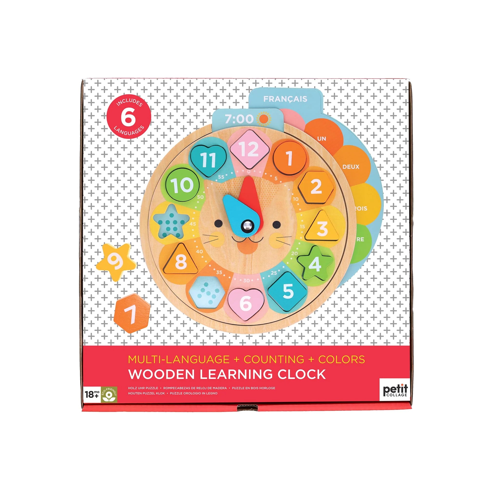 Multi-Language + Counting + Colors Wooden Learning Clock