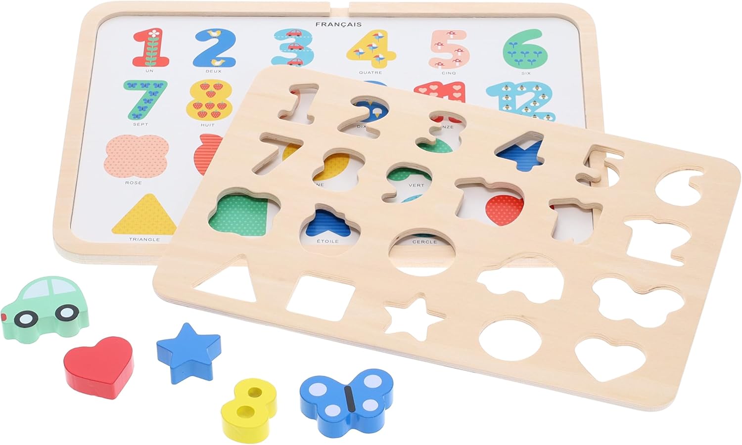 Multi-Language Numbers + Shapes + Colors Wooden Tray Puzzle
