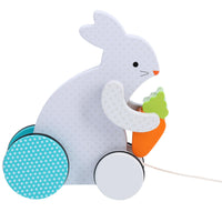 Busy Bunny Wooden Pull Toy - Pull The String and The Bunny Will Follow