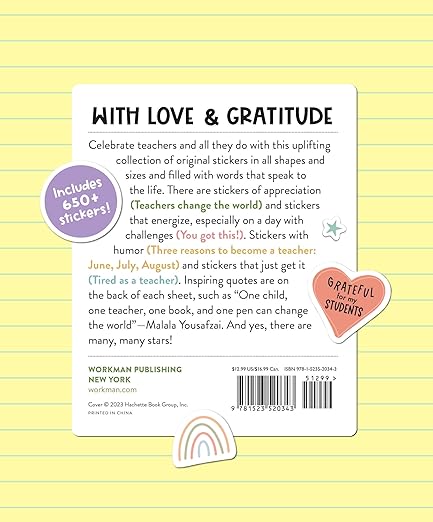Teaching Is a Work of Heart: A Sticker Appreciation Book for Teachers Who Make the World a Better Place