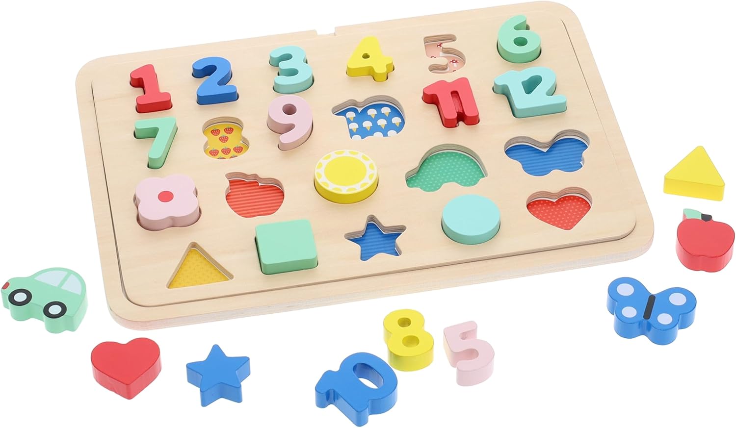 Multi-Language Numbers + Shapes + Colors Wooden Tray Puzzle