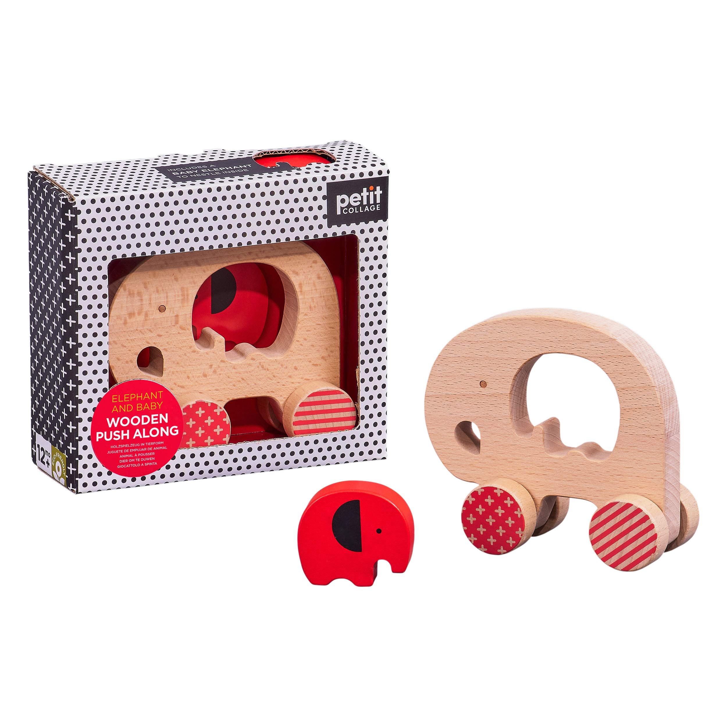 Elephant & Baby - Wooden push along