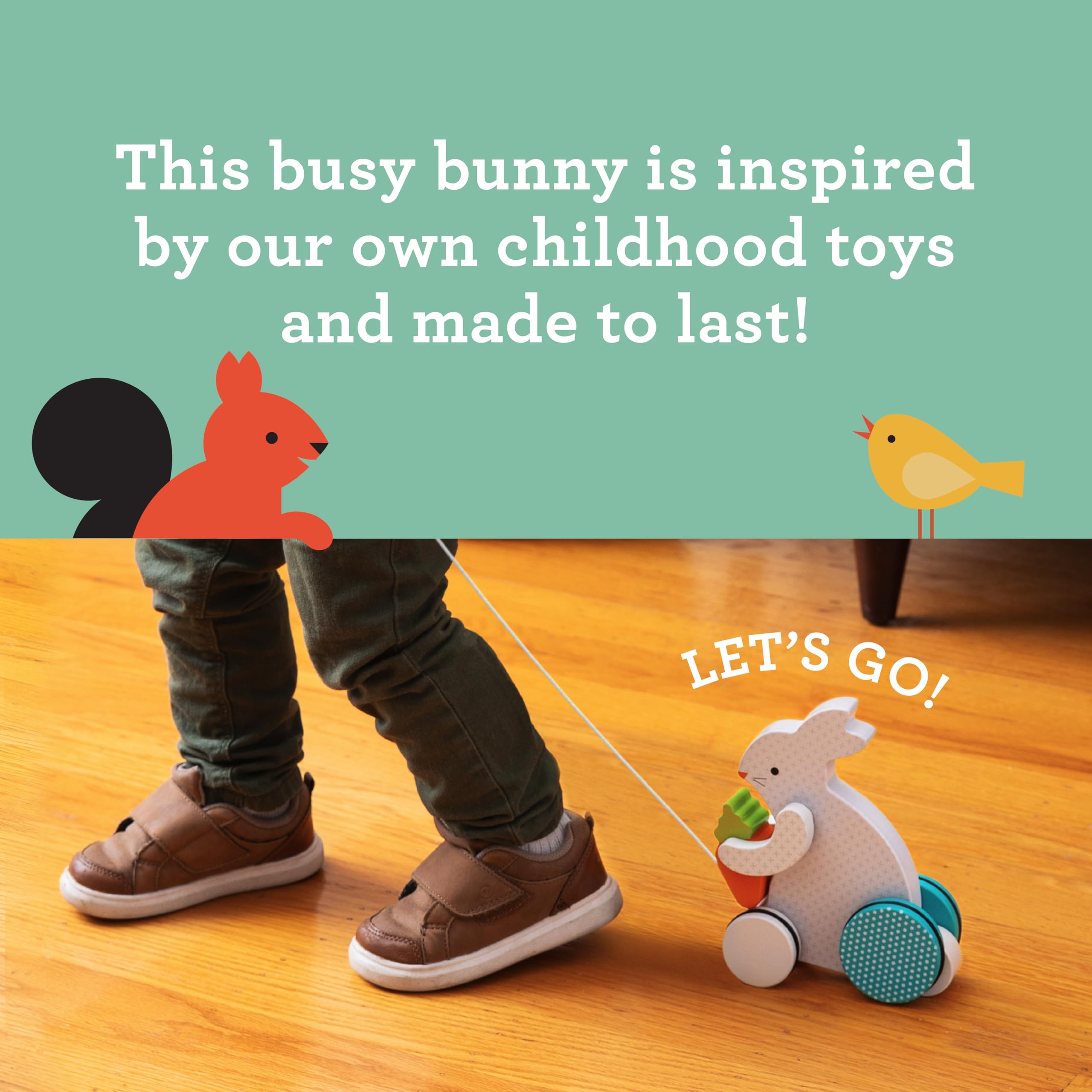 Busy Bunny Wooden Pull Toy - Pull The String and The Bunny Will Follow