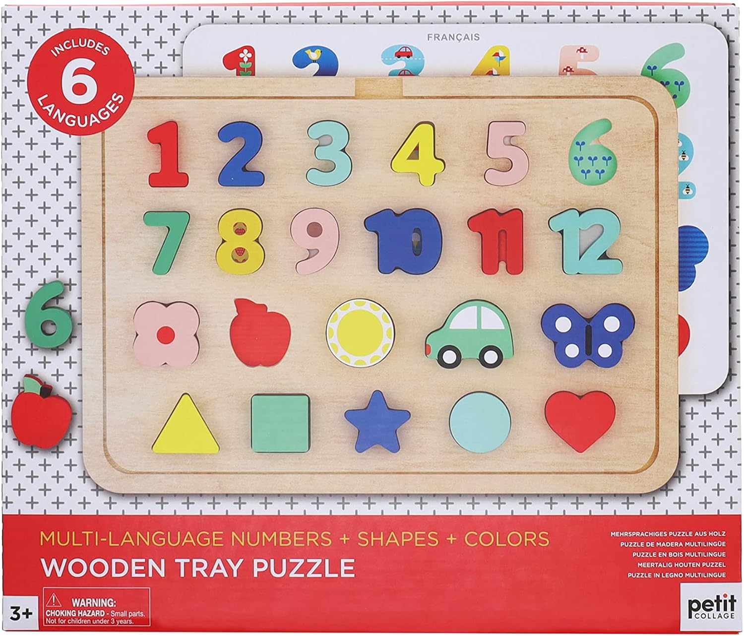 Multi-Language Numbers + Shapes + Colors Wooden Tray Puzzle