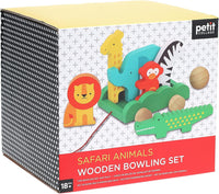 Safari Animals Wooden Bowling Set