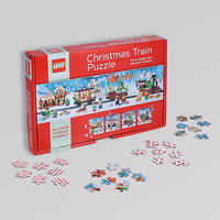 Lego Christmas Train Puzzle: Four Connecting 100-Piece Puzzles