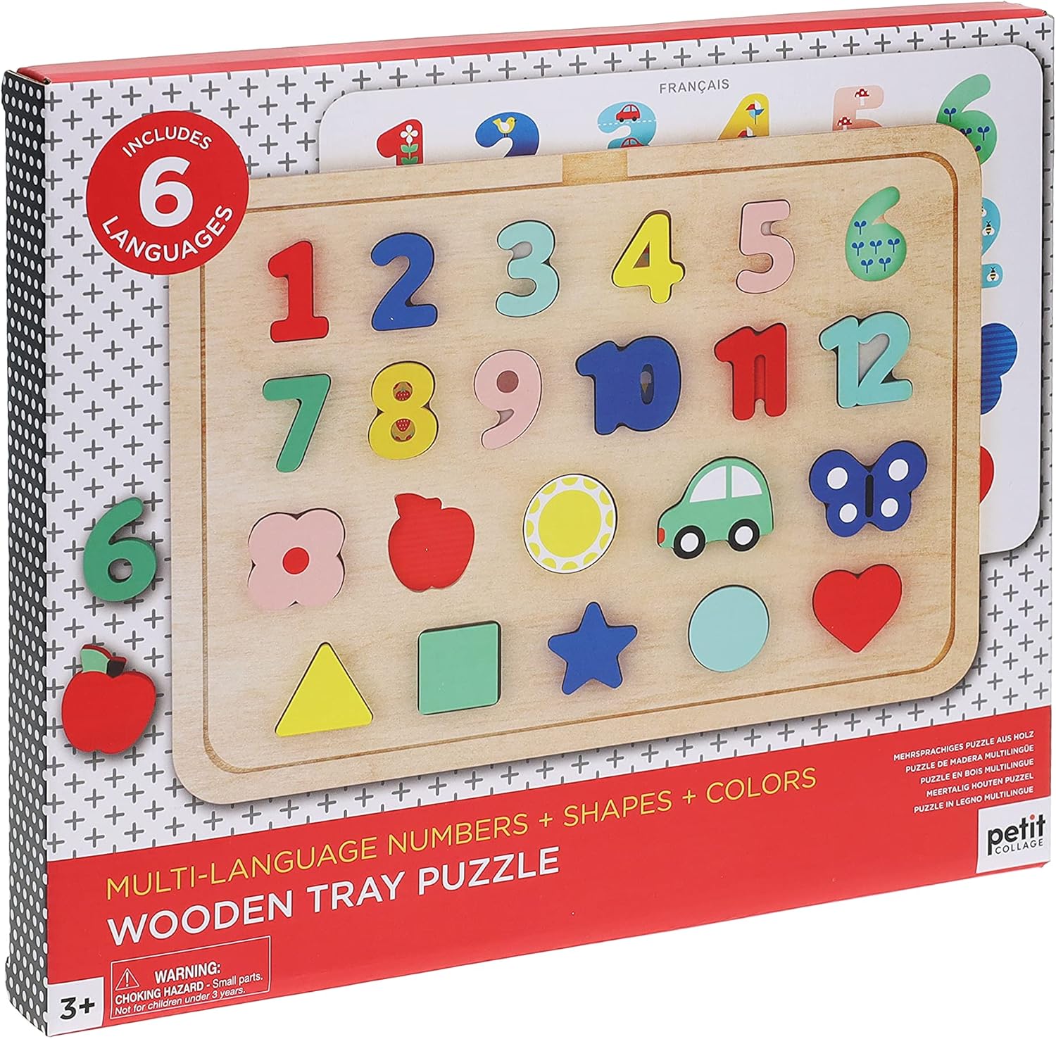Multi-Language Numbers + Shapes + Colors Wooden Tray Puzzle