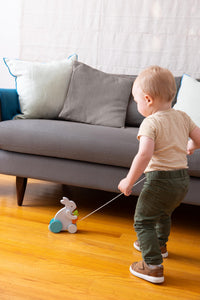 Busy Bunny Wooden Pull Toy - Pull The String and The Bunny Will Follow
