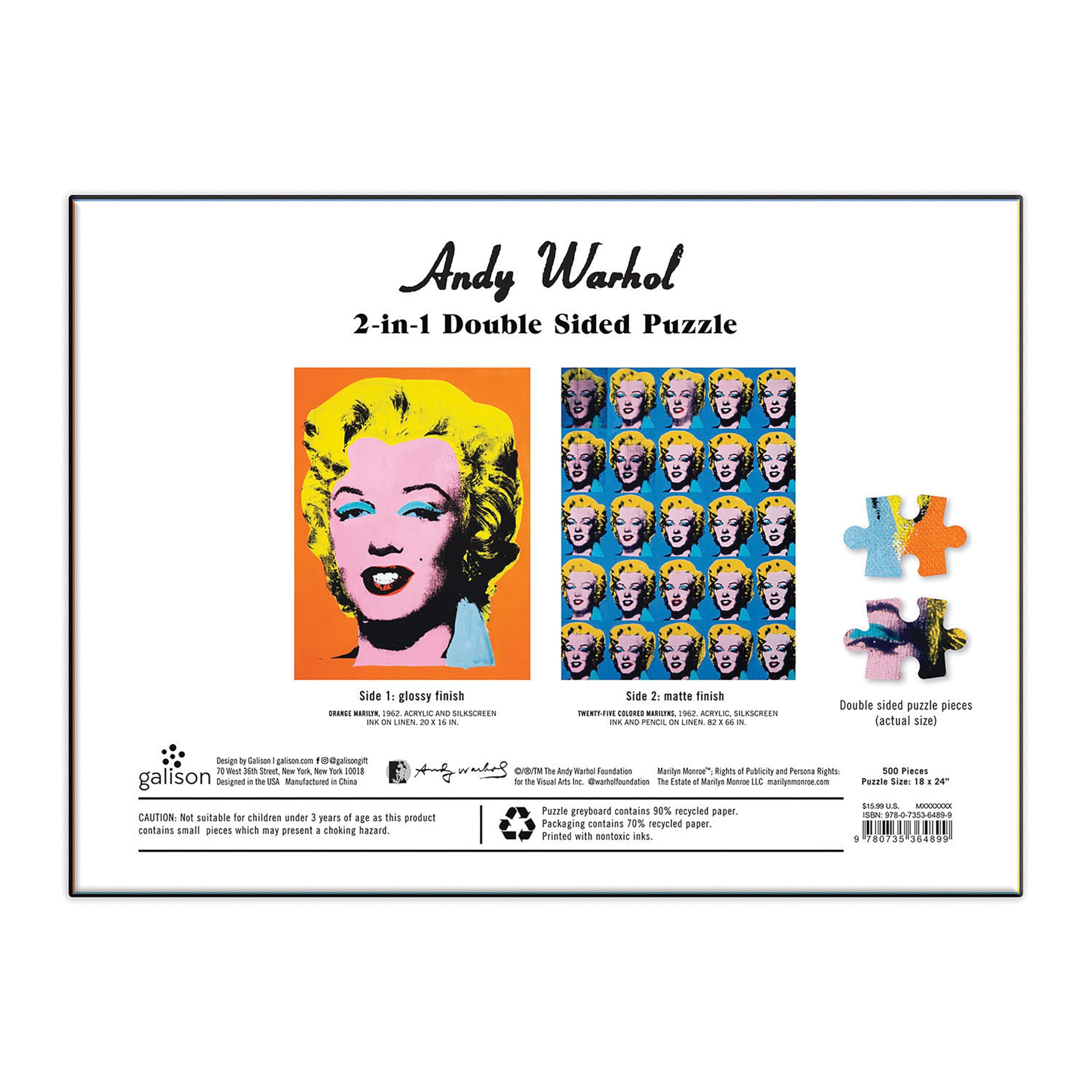 Warhol Marilyn 500 Piece Double Sided Puzzle