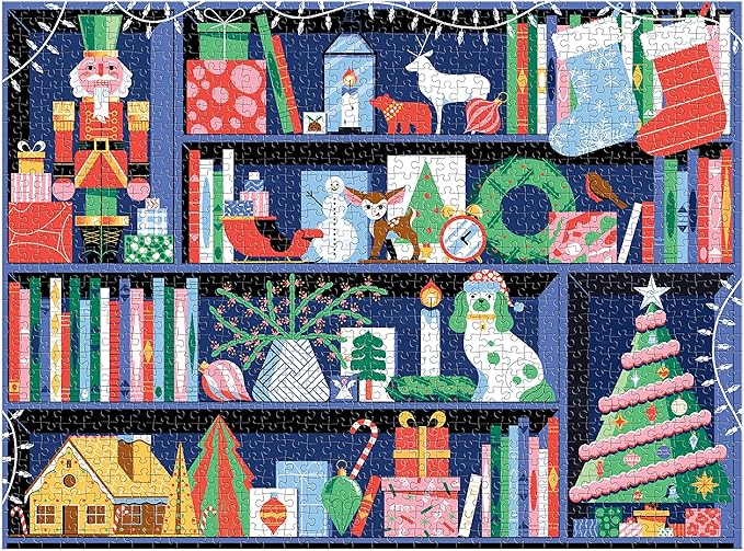 Deck The Shelves – 1000 Piece Puzzle Fun and Challenging Activity with Bright and Bold Artwork of A Christmas Holiday Shelf for Adults and Families