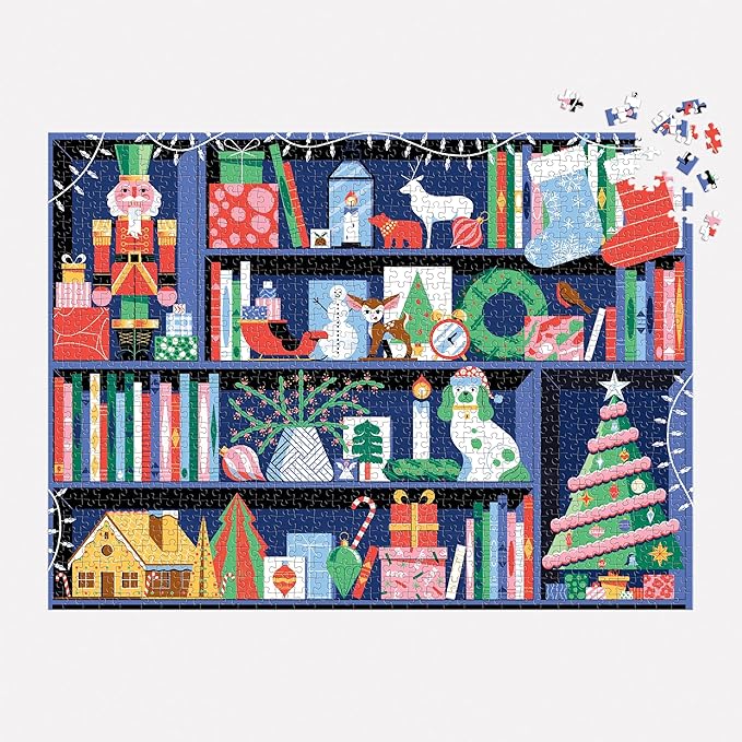Deck The Shelves – 1000 Piece Puzzle Fun and Challenging Activity with Bright and Bold Artwork of A Christmas Holiday Shelf for Adults and Families