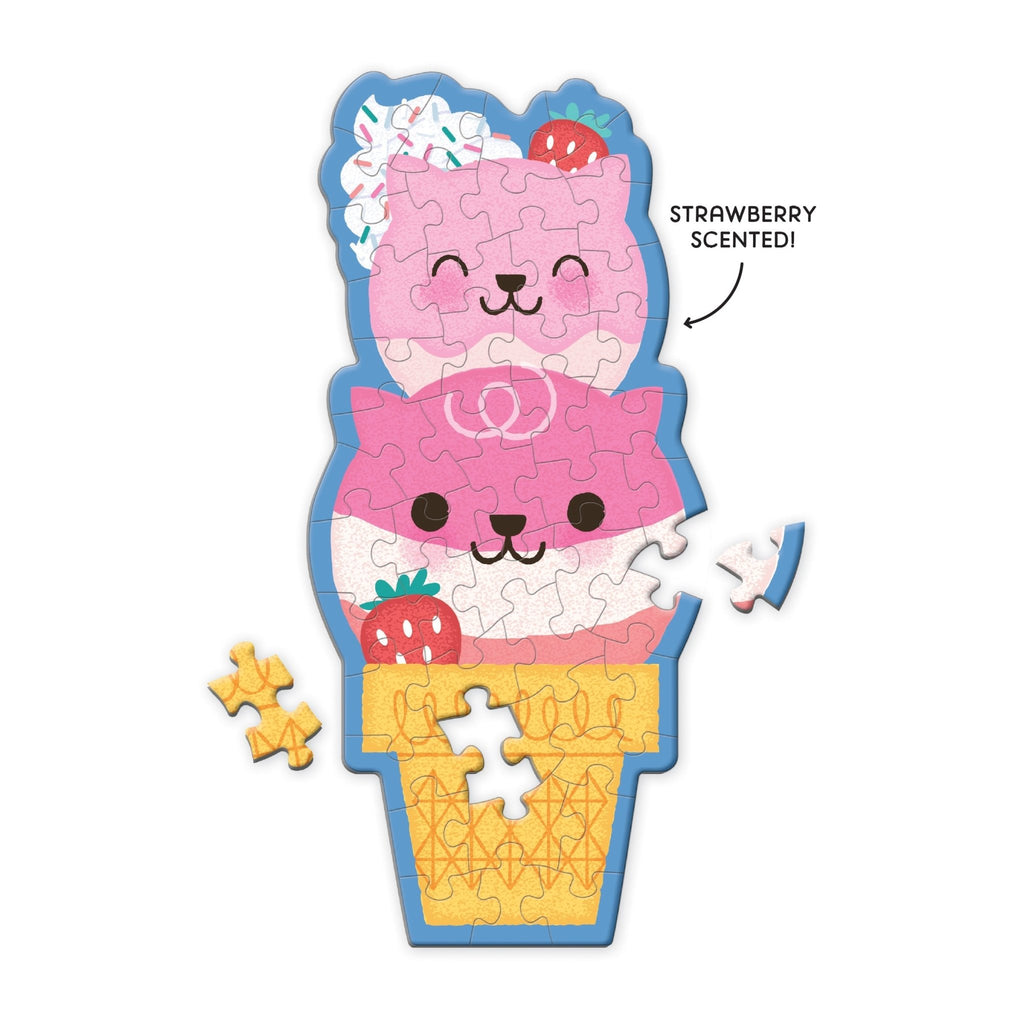 Strawberry Cat Cone 48 Piece Scratch and Sniff Shaped Mini Puzzle